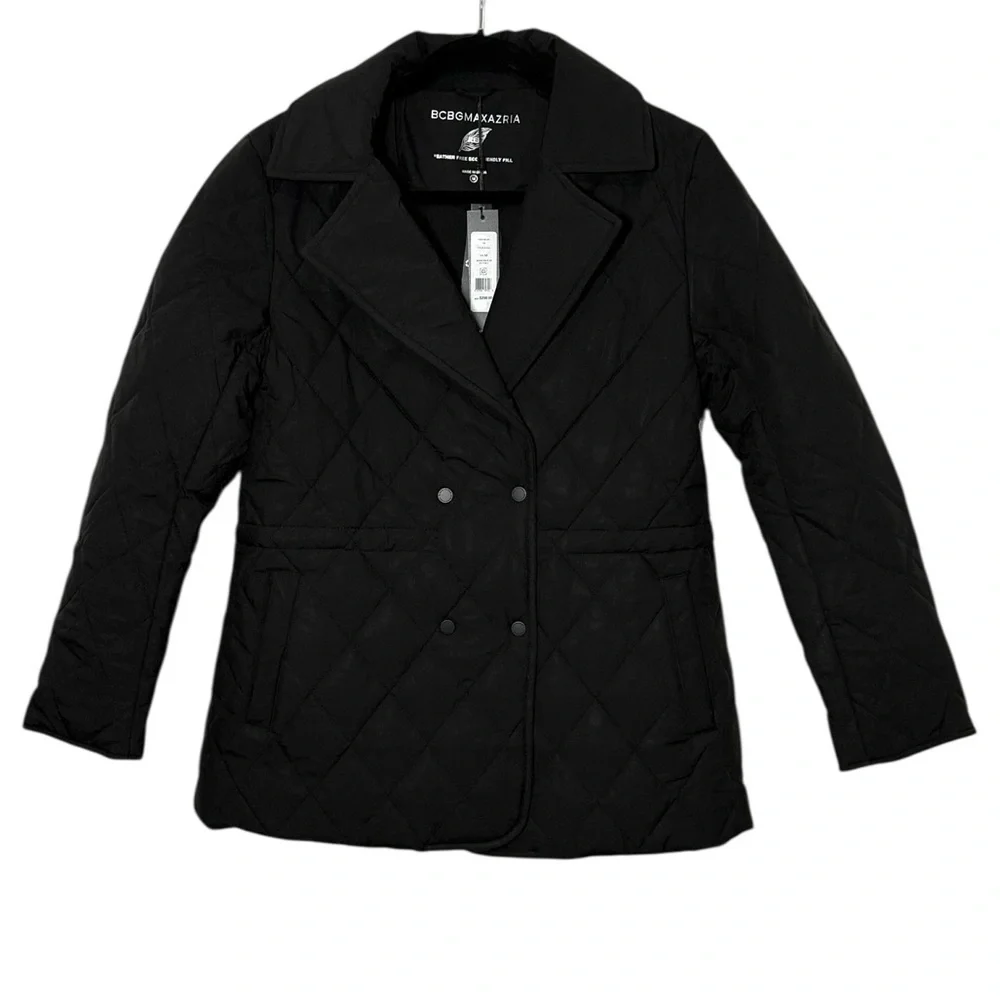 BCBGMaxAzria Women's Coat Black Quilted Double-Breasted Puffer - Picture 14 of 14